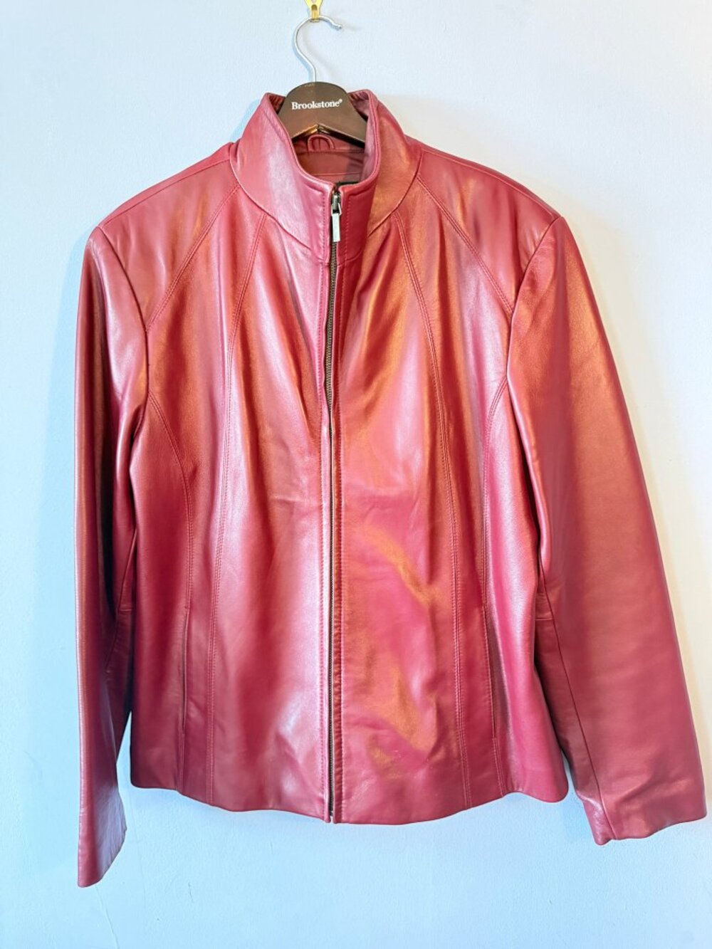 Vintage Siena Studio Red Leather Funnel Neck Zip Jacket XL